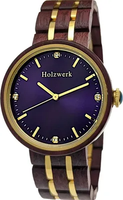 Produktbild von Holzwerk MARLOW edle Strass Damen Holz Armbanduhr in lila, braun & gold