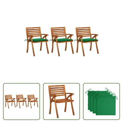 Produktbild von The Living Store Garten-Essstühle mit Kissen 3 Stk. Massivholz Akazie