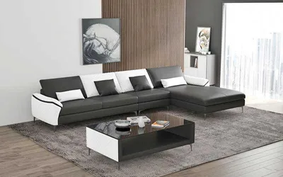 Zdjęcie produktu dla narożnik, skórzana sofa narożna, sofa narożna w kształcie litery L, sofa z funkcją leżenia, kolor czarny