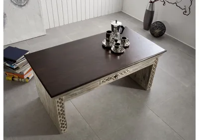 Produktbild von MASSIVMOEBEL24 Couchtisch Mango / Akazie 115x60x50 weiß gewachst CASTLE-ANTIK #233