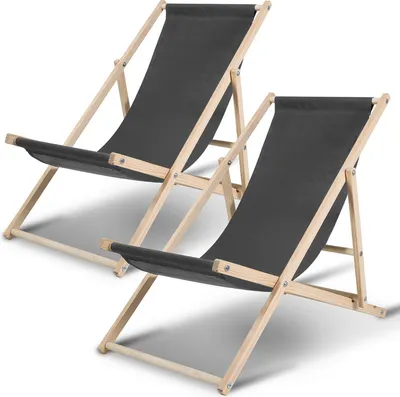 Immagine prodotto di SWANEW Sedia a sdraio da spiaggia Relax Lounger Sedia da spiaggia in legno automontante pieghevole Grigio 2 pezzi
