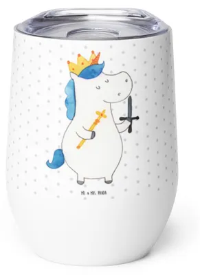 Produktbild von Mr. & Mrs. Panda Thermo Becher Einhorn König mit Schwert - Weiß - Geschenk, Ritter, Mittelalter, Reisebecher, Unicorn, kaffee tasse, thermosbecher, Thermobecher