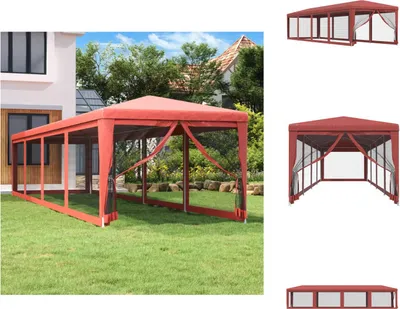 Obrázek produktu pro vidaXL Párty stan s 10 síťovanými bočnicemi červený 3x12 m HDPE - Pavilony a párty stany