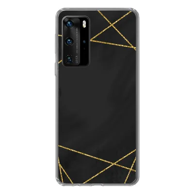 Produktbild von MuchoWow® Handyhülle Schutzhülle Hülle für Huawei P40 Pro Geometrisches Muster aus goldenen Linien auf schwarzem Hintergrund Silikon Softcase Handy Hülle - Schutz