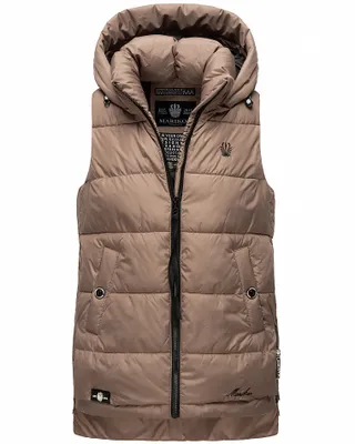 Produktbild von Marikoo Zarinaa Damen Herbst Steppweste mit Kapuze Bodywarmer Vegan Ärmellose Weste Taupe Gr. 36 - S