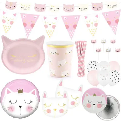 Produktbild von Katze XL Partyset 76 tlg. Kindergeburtstag Party Deko Katzengeburtstag Dekoration