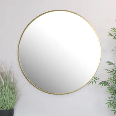 Produktbild von Spiegel 70x70cm rund wandmontiert mit Metallrahmen gold | in 3 Größen für Bad, Flur, Wohnzimmer, Esszimmer oder Schminkspiegel