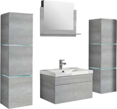 Produktbild von HOME DELUXE - Badmöbel-Set - WANGEROOGE Grau - X-Large - inkl. Waschbecken und komplettem Zubehör - Breite Waschbecken: ca. 60 cm | Badezimmermöbel Waschtisch Badmöbelset