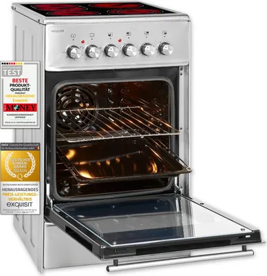 Produktbild von Exquisit ECM 5-4 I BZ Elektro-Standherd Glaskeramik | 4 Kochstellen | Bräter-u. Zweikreiszone |Grill, Umluft | Inox