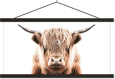 Produktbild von MuchoWow® Textilposter Schottisches Hochlandrind - Kuh - Tiere 90x45 cm mit schwarzem Rahmen - Klemmleisten