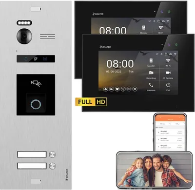 Produktbild von BALTER EVO HD Silber RFID/Fingerprint 2x7" WiFi Schwarz Video Türsprechanlage Set 2 Familienhaus