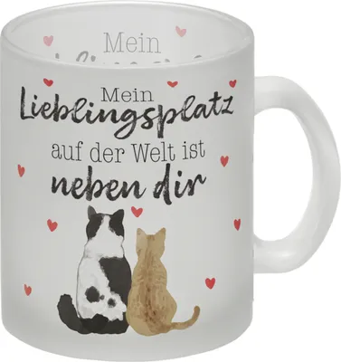Produktbild von Katzenpaar Glas Tasse mit Spruch Mein Lieblingsplatz ist bei dir