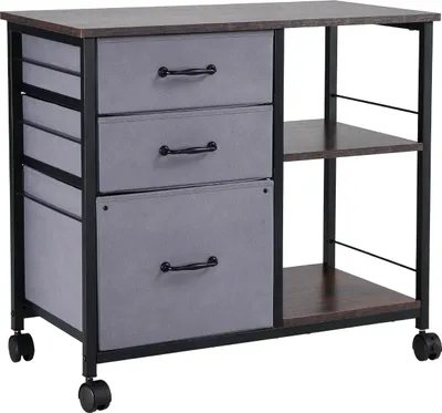 Produktbild von SucceBuy Mobiler Aktenschrank mit 3 Schubladen und Regalen in Braun Holzoptik