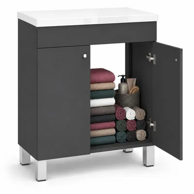 Produktbild von paplinskimoebel Waschbecken mit Unterschrank IGA für Badezimmer Waschbeckenunterschrank Stehend mit Waschtisch Badschrank 60 Graphit Badezimmerschrank, KI-generiertes Bild