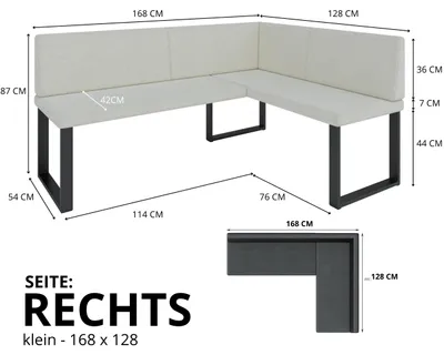 Produktbild von Eckbank Akiko NINA Metal [] -168x128 RECHTS-SOFT 33- Kunstleder|Eckbankgruppe für Ihrem Esszimmer|Küche|modern|Sitzecke|Essecke