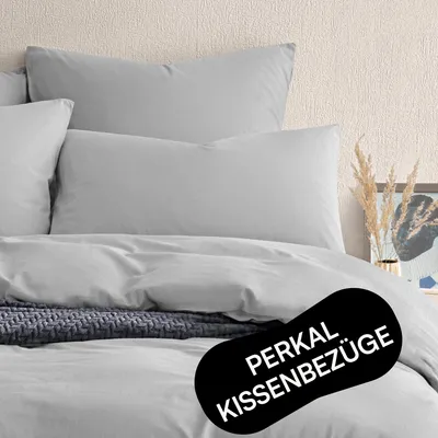 Kissenbezug 80x80 cm, hellgrau, 2er-Set, Baumwollperkal, Reißverschluss