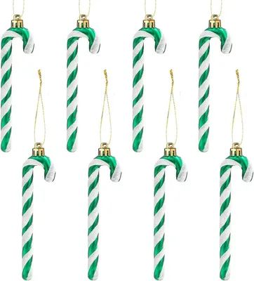 Produktbild von Weihnachtsbaum Zuckerstangen Anhänger Glitzer 14CM Grün 8 Stück