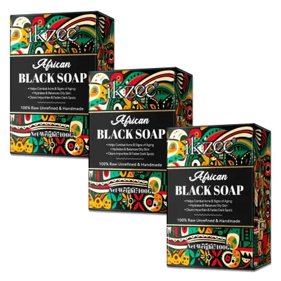 Produktbild von Gesichtsseife Körperseife Haarseife Naturseife Afrikanische Schwarze Seife Vegan, 3x 100g