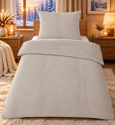 Produktbild von Bettwäsche Winter Flausch Cashmere Touch Uni Wende warm 2 teilig 135x200 mit RV Farbe CORD / BEIGE, KI-generiertes Bild