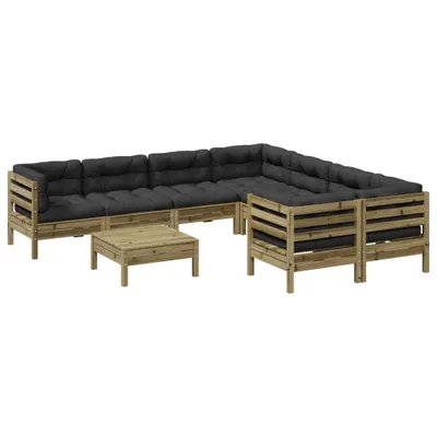 Image de vidaXL Ensemble de 9 canapés de jardin avec coussins en pin imprégné
