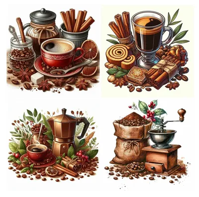 4er-Set Diamond Painting Kaffee, DIY-Bastelset für Erwachsene