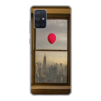 Produktbild von MuchoWow® Handyhülle Schutzhülle Hülle für Samsung Galaxy A51 5G Roter Ballon fliegt an Fenster in New York vorbei Silikon Softcase Handy Hülle - Abbildung