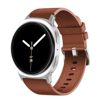 Produktbild von Stravo Lederarmband mit Steinstruktur, kompatibel mit Galaxy Watch 9 / 8 (40/44mm) & Watch 8 Classic 46 mm – Echtleder, Braun