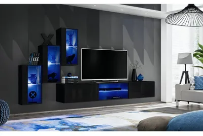 Image de Ensemble meuble TV mural Switch XXII - L 240 x P 40 x H 170 cm - Noir