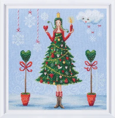 Image de RTO Kit de broderie au point de croix "Femme en robe verte", motif à compter, 27,5x27,5cm