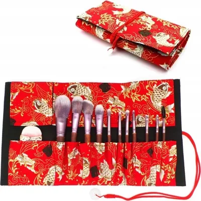 Produktbild von Make-up-Pinseltasche, Rolltasche, Rot mit Koi-Karpfen