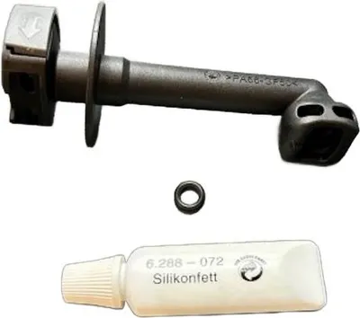 A product shot of a Kärcher HD-Abgang with a clamp, a small O-ring, and a tube of silicone grease.