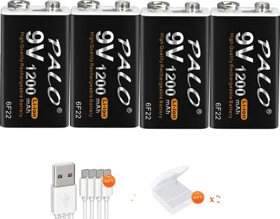 Obrázok produktu pre Nabíjacia batéria PALO 9V, kapacita 1200mAh, nabíjací port Micro USB, 4ks
