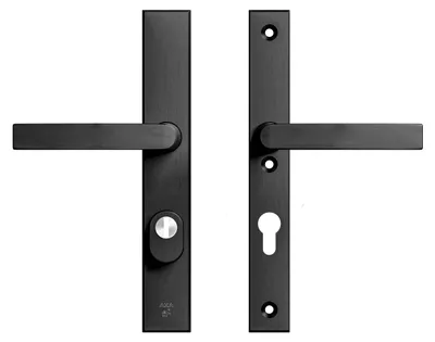 Produktbild von AXA Sicherheits Türbeschläge set - Oval Edge Smal - Türklinken mit Langschild - PC72 mit Kernziehschutz - Kruk Blok - Schwarz