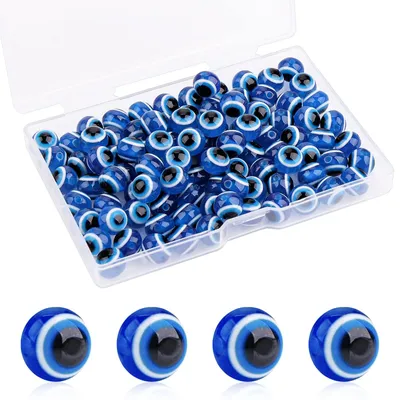 Böse-Augen-Perlen, 100 Stück, 10 mm, Harz, Blau, rund