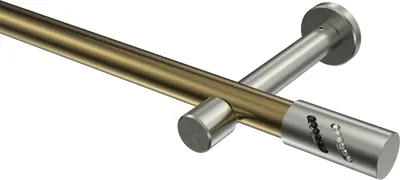 Produktbild von Interdeco Gardinenstange / Vorhangstange Messing Antik / Edelstahl-Optik, Typ Prestige Zoena (Glitzerzylinder) ohne Ringe, 20 mm Ø 1-läufig, 140 cm