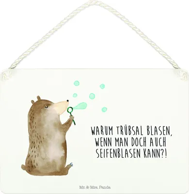 Produktbild von Mr. & Mrs. Panda Schild Bär Seifenblasen DIN A4 - Weiß - Geschenk, Lustig Sein Glücklich Traurig Happy, Türschild, Wandbild Holz, holzbild, Teddy, wandtafel