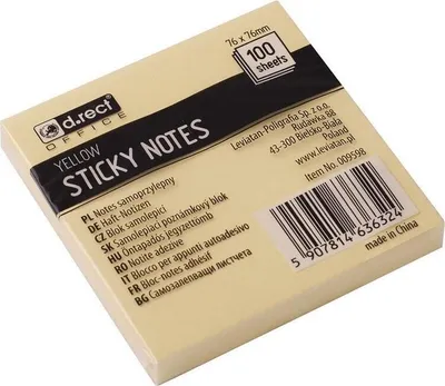 Obrázek produktu pro Żółte karteczki samoprzylepne 76x76 mm D.RECT