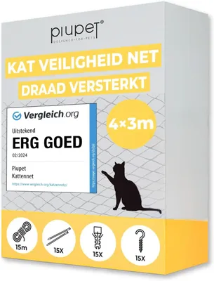 Productafbeelding van Kattennet 4 x 3 m, groen, versterkt, voor balkon