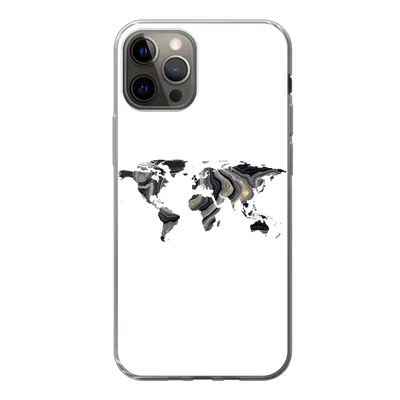 Produktbild von MuchoWow® Handyhülle Schutzhülle Hülle für iPhone 12 Pro Weltkarte - Gold - Linie Silikon Softcase Handy Hülle - Abdeckung