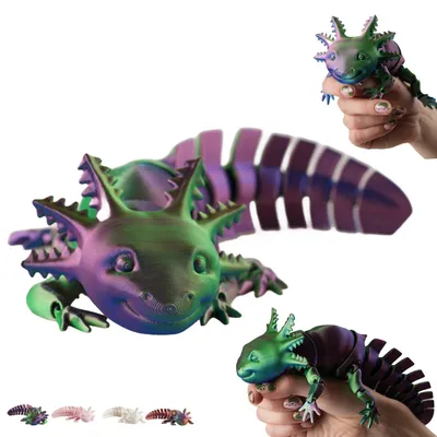 Obrázek produktu pro Flexi axolotl 25 cm, pohyblivá figurka axolotla z 3D tisku, fidget na stůl – Modro-zeleno-fialová