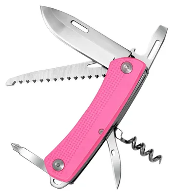 Immagine prodotto di Coltello multiuso in acciaio inossidabile, 7 funzioni, colore rosa, con sega, cavatappi e apriscatole