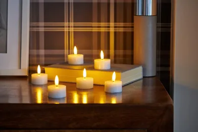 LED-Theelicht-Set 6er, Wachs, Timer, warmweiß, flackernd
