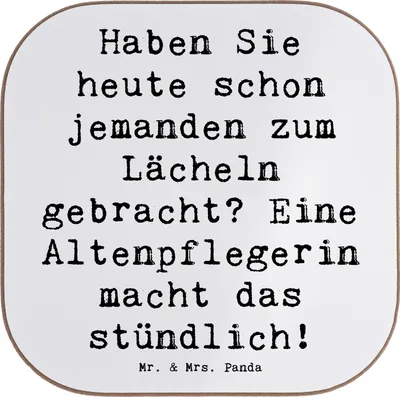 Produktbild von Mr. & Mrs. Panda Tassenuntersetzer Spruch Altenpflegerin Lächeln - Weiß - Geschenk, Untersetzer Tasse, für Gläser, Anerkennung, kreative Geschenke, Coaster, Glas, Berufe
