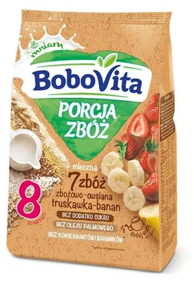 Obrázok produktu pre BoboVita Mliečna kaša 7 zŕn Jahoda Banán od 8 mesiacov 210 g
