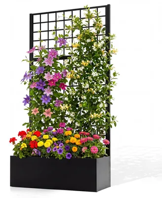 Produktbild von COSTWAY Blumenkasten mit Rankgitter 180,5cm, Pflanzkasten verzinktem Metall, Pflanzkübel Sichtschutz, Hochbeet mit Spalier & Abflusslöchern, Rankhilfe