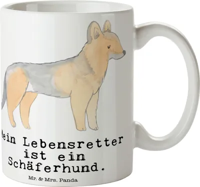Produktbild von Mr. & Mrs. Panda Kaffeebecher Schäferhund Lebensretter - Weiß - Geschenk, Kaffeetasse, Tasse, schöne, Pott, haferl