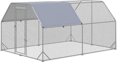 Produktbild von Hühnergehege Hühnerstall Hühnerauslauf, begehbar, verriegelbare Tür, für 10-12 Hühner, 280 cm x 380 cm x 195 cm, Grau