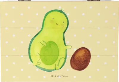 Produktbild von Mr. & Mrs. Panda truhe holz Avocado Kern rollt 22 x 15 cm - Gelb Pastell - Geschenk, Geburt, Schwanger, Box, Love, Erinnerungsbox, fotobox, Aufbewahrungstruhe, Geburtstag