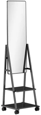 Obrázek produktu pro Zrcadlo stojací – celoústrojové zrcadlo s černým rámem, rozměry 42 x 155 cm, s úložným prostorem