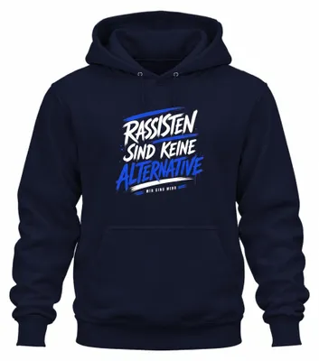 Obrázok produktu pre "Rasisťom nie sme. Vyjadrujeme to. Mikina s nápisom 'Sarkazmus', tmavomodrá, veľkosť L."